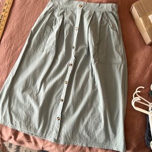 Light Sage Button-Front Midi Skirt